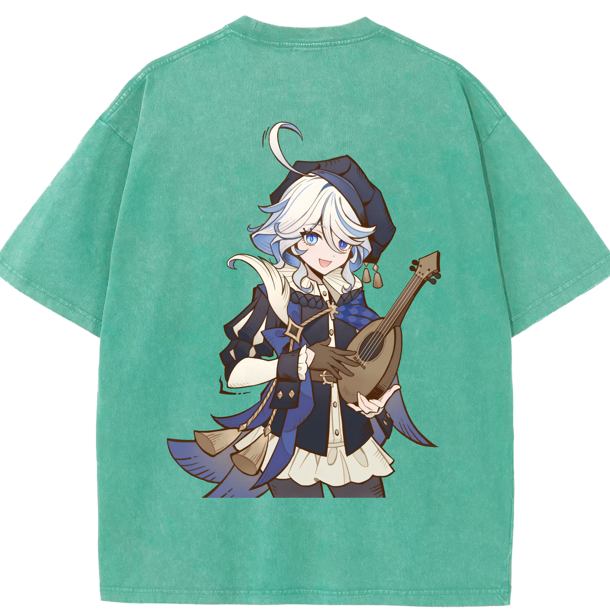 げんし神 フリーナ genshin Furina 綿100% ヴィンテージ風 半袖Tシャツ（背面プリント）